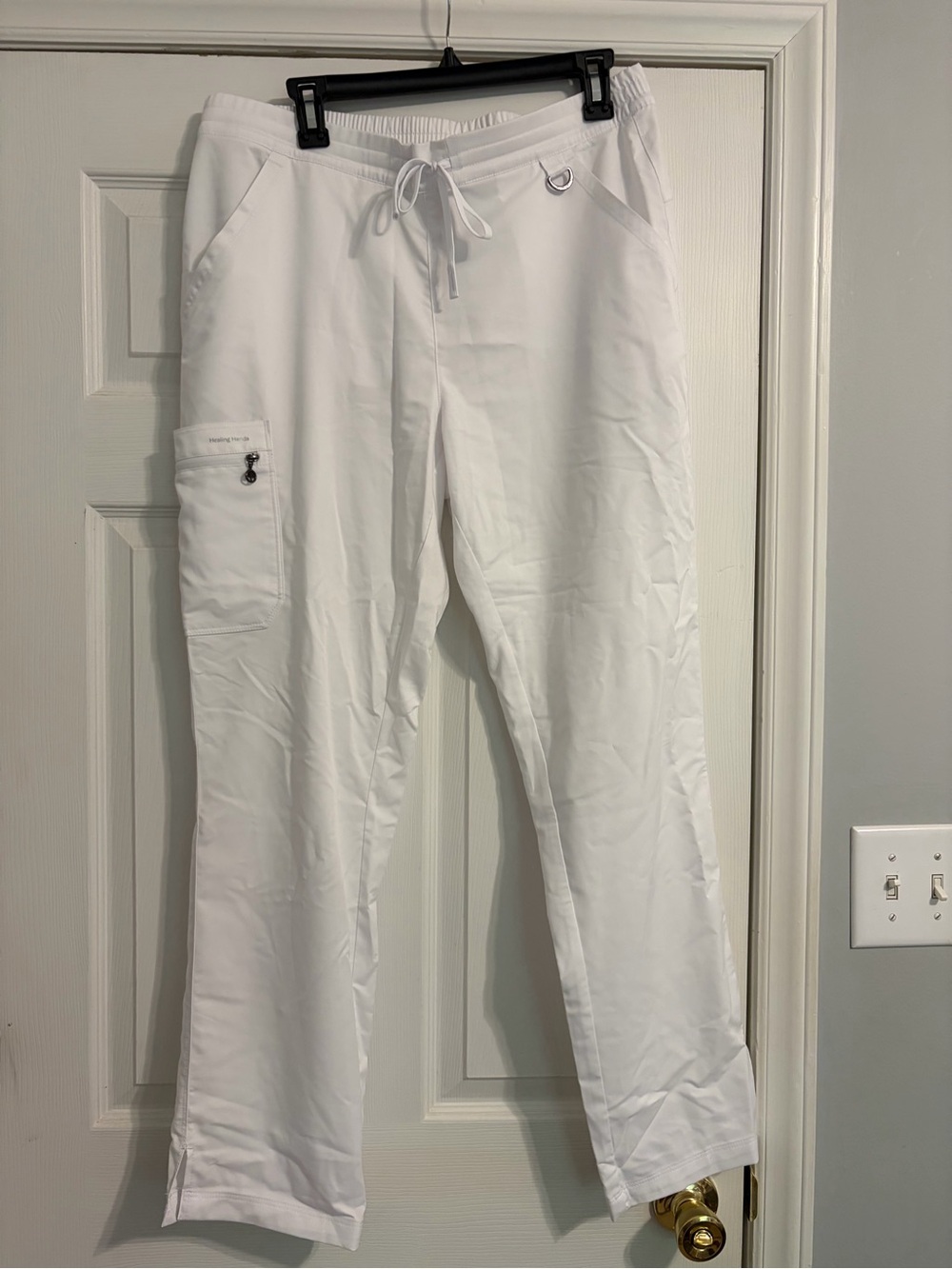 Healing Hands White Zipper Cargo Scrub Pants